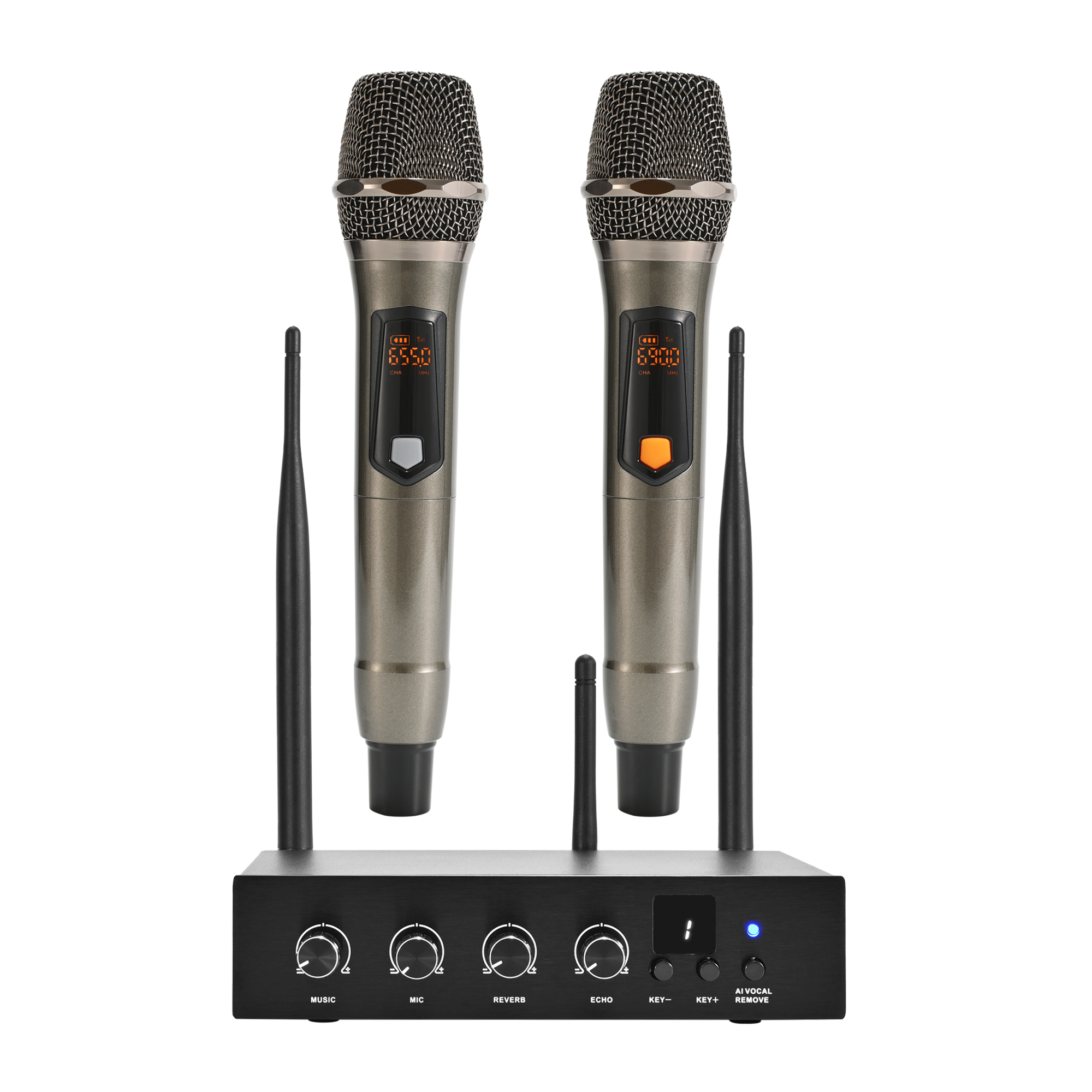 Wireless Microphone Karaoke Mixer System Machine-Aik688, AI Vocal Remover, Pitch Shifter 12 Levels, DSP Reverb and Echo, Feedback Suppression, HDTV with Mic, Support BT Devices or 3.5mm HDTV in/RCA Out